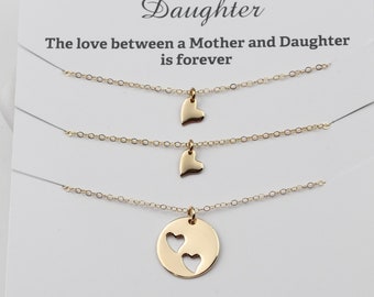 Mother Daughter Necklace Set - 14K gold heart necklace set