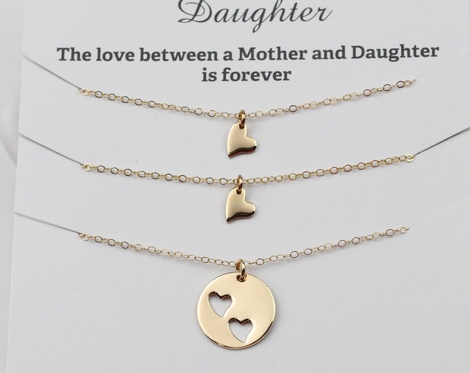 Mother Daughter Necklace Set - 14K gold heart necklace set