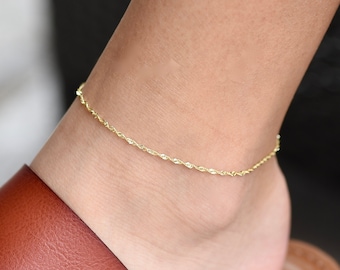 14K Solid Gold Delicate Anklet - 14K Gold Chain Anklet