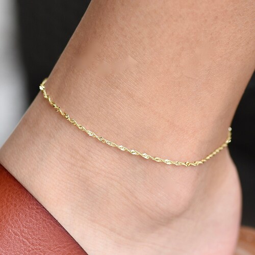 Thick Raso Chain Anklet Gold Chain Anklet 14K Solid Gold Etsy