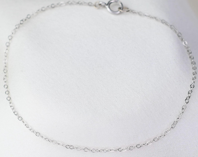 14k White Gold Dainty Chain Bracelet - Ultra Delicate Bracelet - 14k White Gold 1.2mm flat oval chain bracelet - 14k white gold