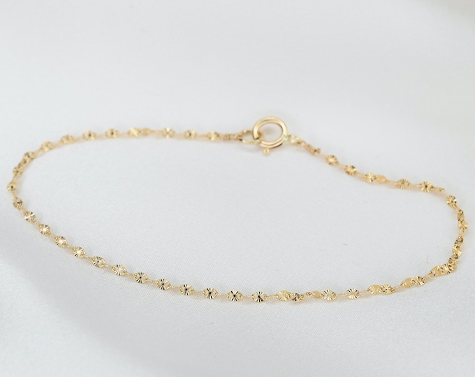 14K Gold Patterned Chain Anklet