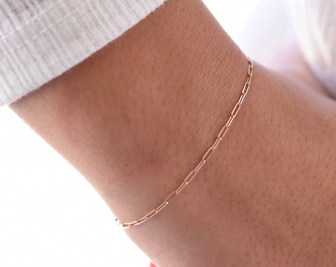 14K Rose Gold Paper Clip Chain Bracelet. 14k Rose Gold 1.5mm Paper Clip Chain