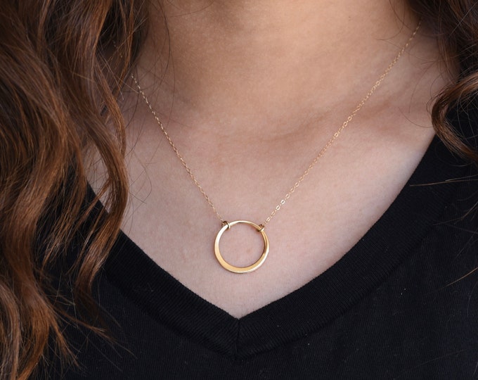 14K Gold Karma Necklace. 14K gold dainty circle necklace