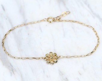 14K Gold Flower Bracelet - 14K Gold Bracelet - Gold Dainty Chain Bracelet