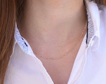 14K Gold Satellite Necklace. Delicate Necklace. Gold Satellite Ball Choker.