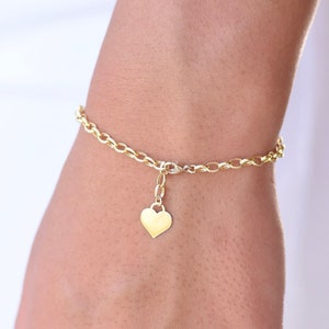 14K Gold Heart Bracelet. 14K Gold Rolo Chain Bracelet