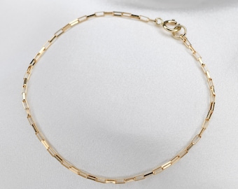 14K Solid Yellow Gold Rectangle Box Chain Anklet