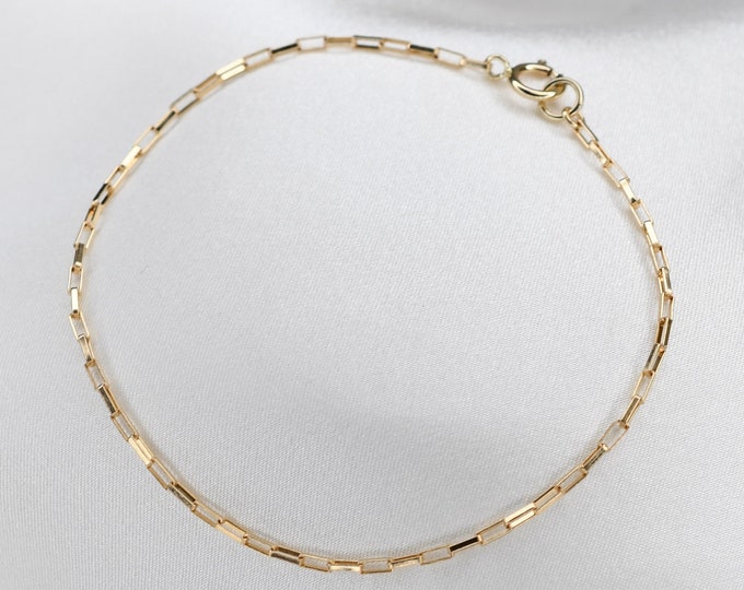 14K Gold Rectangle Box Chain Anklet - 14K yellow gold anklet