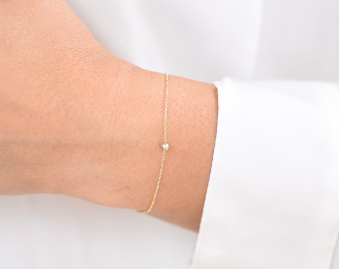 14K Gold Dainty Chain Bead Bracelet - Ultra Delicate 14K Gold Beads Bracelet - Thin chain bracelet