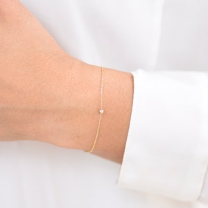 14K Gold Dainty Chain Bead Bracelet - Ultra Delicate 14K Gold Beads Bracelet - Thin chain bracelet