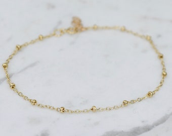 14K Solid Gold Satellite Bracelet – Delicate Beaded Chain