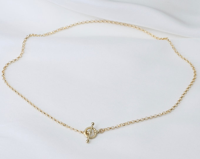 14K Gold Toggle Necklace, 14K Gold Toggle and Rolo chain necklace