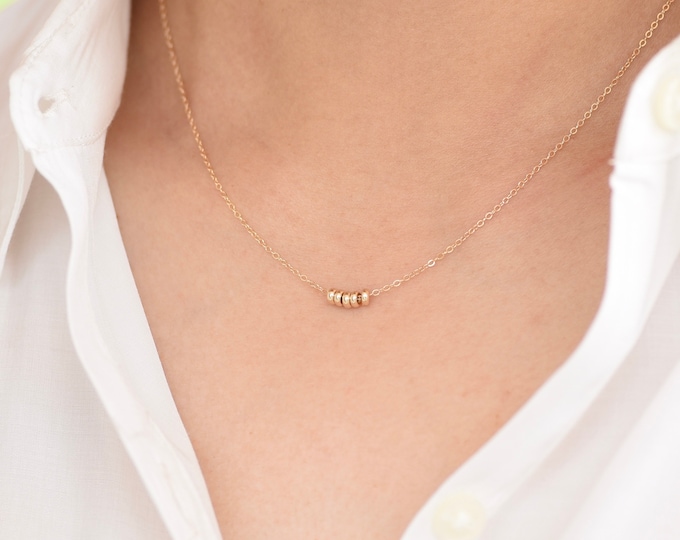 14K Gold Dainty Beads Necklace. 14K gold delicate necklace. 14K gold small beads necklace.