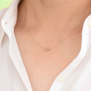 14K Gold Dainty Beads Necklace. 14K gold delicate necklace. 14K gold small beads necklace.