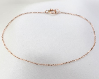 14K Rose Gold Dainty Chain Bracelet - Ultra Delicate 14K Rose Gold Bracelet - Thin chain bracelet