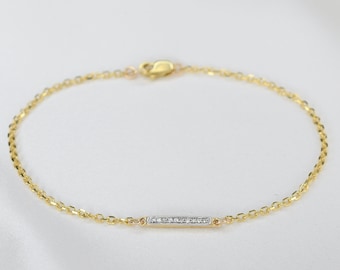 14K Gold Dainty Diamond Bar Bracelet