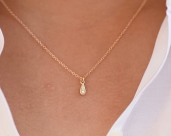 14k Gold Tiny Diamond Necklace. Three tiny diamond charm
