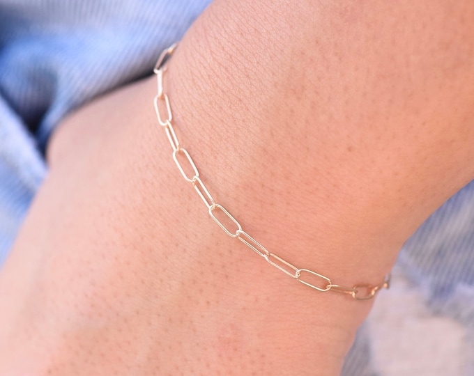 14k Gold Paper Clip Chain Bracelet - 14K gold chain bracelet