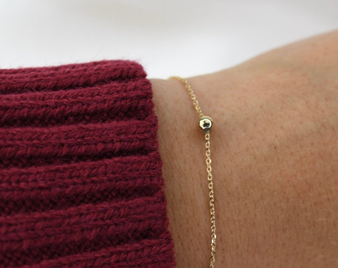 14K Gold Dainty Chain Bead Bracelet - Delicate 14K Gold Beads Brace