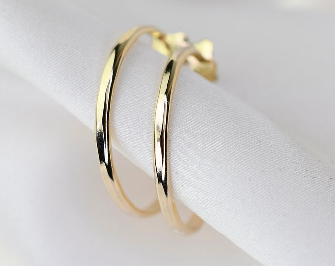 14K Gold Hammered Hoop Earrings