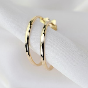 14K Gold Hammered Hoop Earrings
