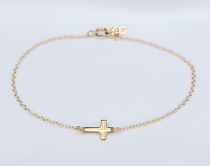 14K Gold Cross Bracelet - Solid Gold Cross Bracelet