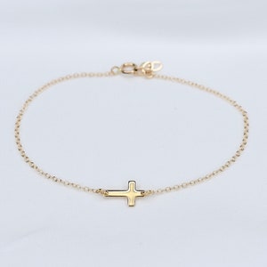 14K Gold Cross Bracelet - Solid Gold Cross Bracelet