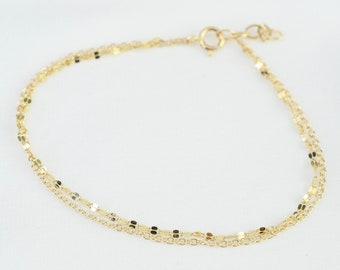 14K Gold Sparkle Dainty Multi Chain Bracelet - 14K Solid Gold Bracelet