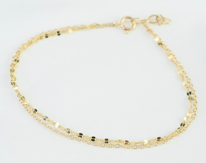 14K Gold Sparkle Dainty Multi Chain Bracelet - 14K Solid Gold Bracelet