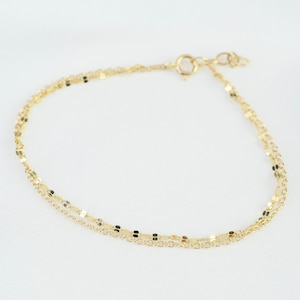 14K Gold Sparkle Dainty Multi Chain Bracelet - 14K Solid Gold Bracelet