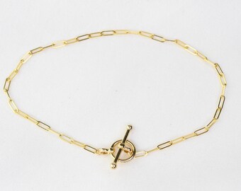 14K Yellow Gold Paper Clip Chain Bracelet with Toggle Clasp