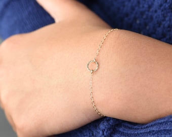 Solid Gold Karma Bracelet - Gold Tiny Circle Bracelet, Delicate bracelet