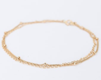 14K Solid Gold Double Chain Bracelet
