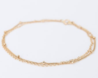 14K Gold Double Chain Bracelet - 14k Solid Gold Bracelet