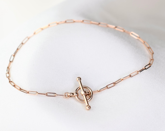 14K Rose Gold Toggle Bracelet.  14K Rose Gold Paper Clip Chain Bracelet. 14k Rose Gold 1.5mm Paper Clip Chain