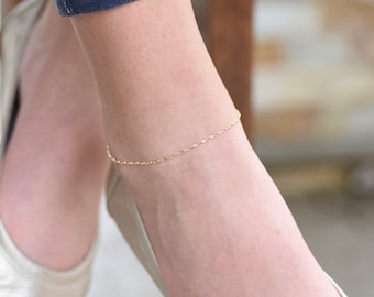 14K Gold Delicate Anklet – Dainty Solid Gold Chain Anklet with Extension