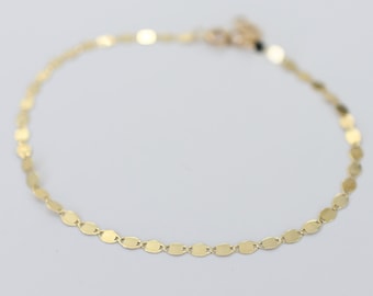 14K Solid Gold Sparkle Anklet Bracelet - 14K Gold Chain Anklet