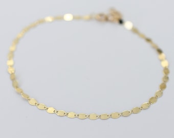 14K Solid Gold Sparkle Anklet – Dainty Gold Chain Anklet Bracelet with Extension