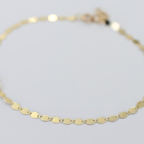 14K Solid Gold Sparkle Anklet Bracelet - 14K Gold Chain Anklet