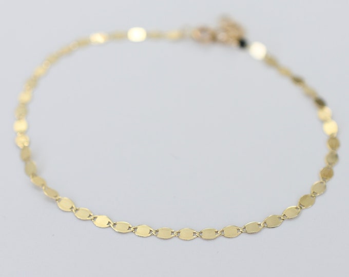 14K Solid Gold Sparkle Anklet – Dainty Gold Chain Anklet Bracelet with Extension