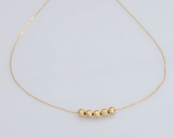 14K Gold Bead Necklace: Delicate Cable Chain, 5mm Beads
