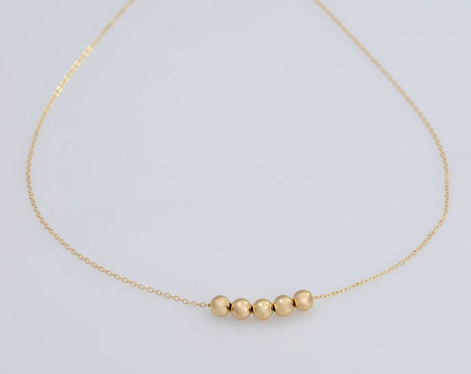 14K Gold bead necklace. 14K gold delicate necklace. 14K gold small bead necklace. Mothers Day Gift