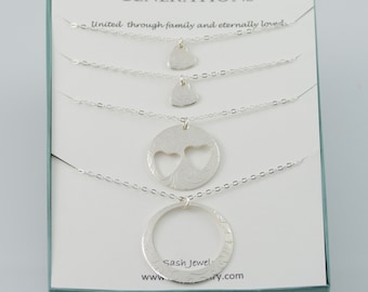 Generations necklace set. Grandmother Mother Two Granddaughter necklaces.
