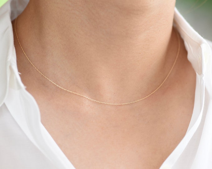 14K Solid Gold Ultra Dainty Necklace. Ultra Delicate Necklace. 14K solid gold necklace. Adjustable necklace