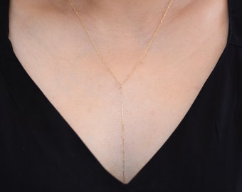 14K Gold Delicate Y Necklace - 14K Gold Delicate Chain Necklace. 14k yellow gold. 14k white gold. 14k rose gold