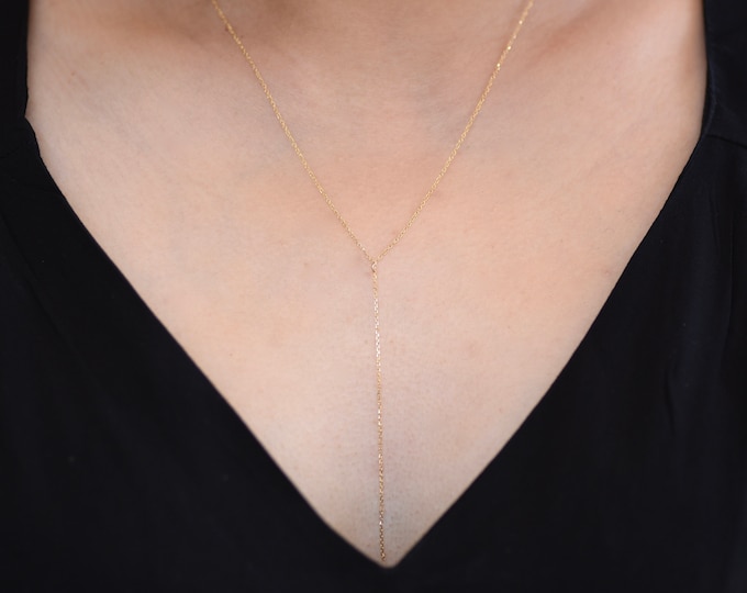 14K Gold Delicate Y Necklace - 14K Gold Delicate Chain Necklace. 14k yellow gold. 14k white gold. 14k rose gold