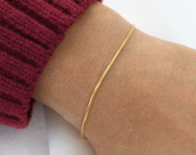 14K Gold Wheat Chain Bracelet - 14K Gold Sparkly Chain Bracelet