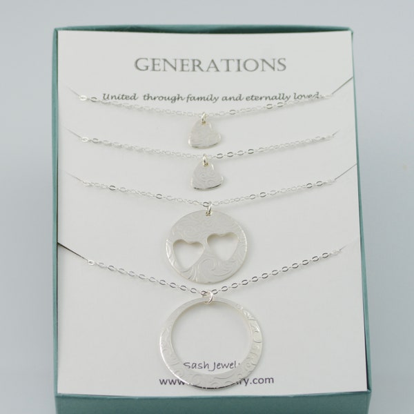 Generations necklace set. Grandmother Mother Two Granddaughter necklaces.