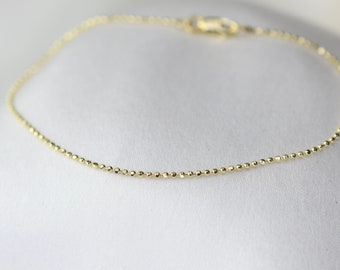 14K Yellow Gold Diamond Cut Bead Chain Bracelet - 1.1mm
